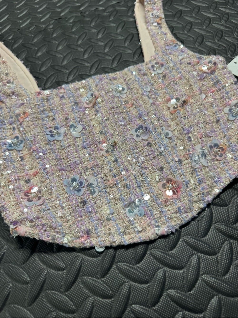 Altar’d State Pastel Tweed Sequin Floral Corset Crop Top XS - Picture 4 of 11